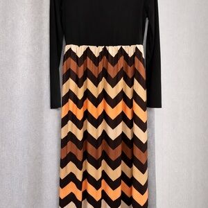 Chevron Patterned Black and Brown Dress